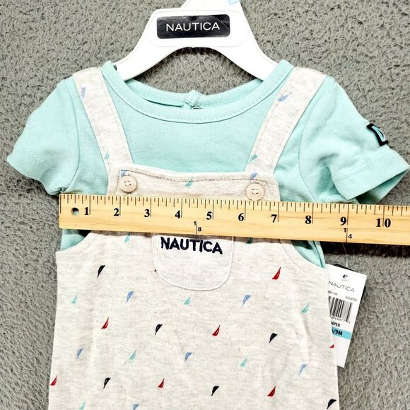 Nautica Short Sailboats Overalls 2 Piece Set - Boys Size 6-9M - Embroidered - Picture 14 of 15